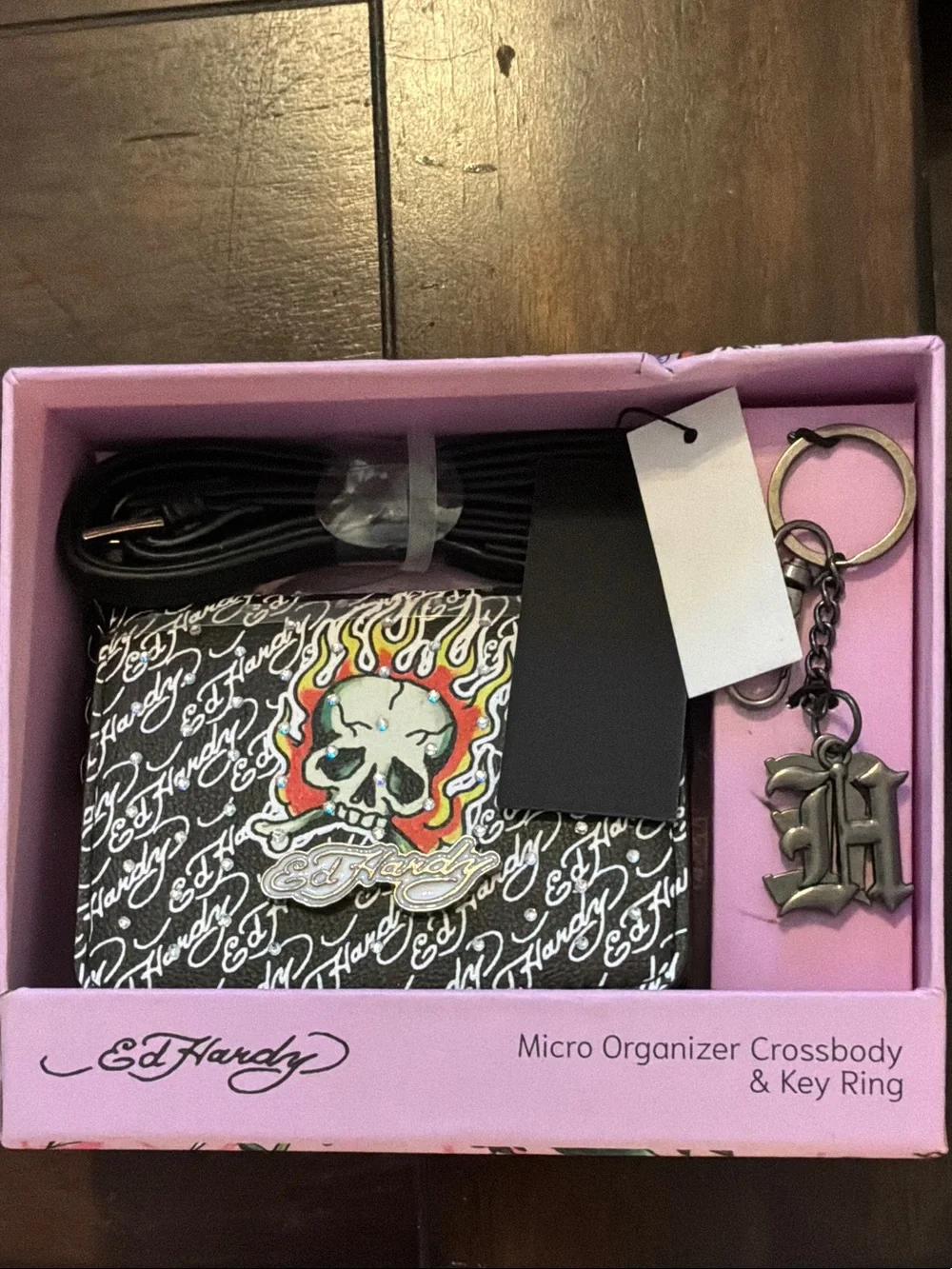Ed Hardy Y2K MICRO wallet organizer crossbody & key Ring NIB